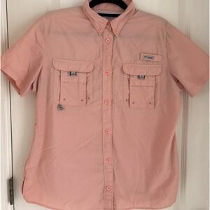 Columbia Omni Shade Women's Pink Vented Fishing Button-Up Sz Large